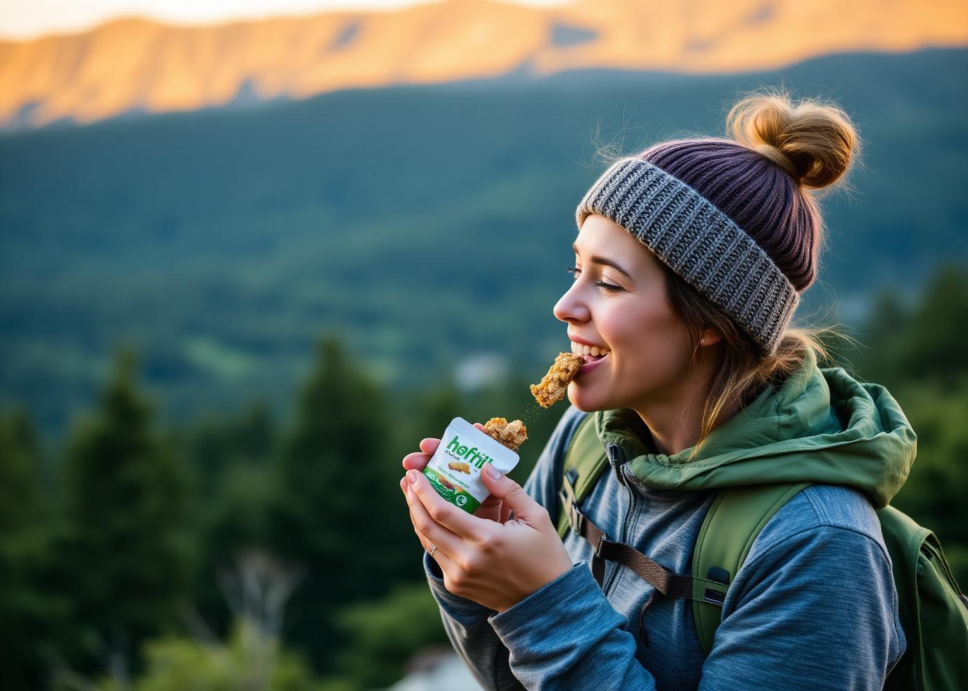 Person enjoying Fulla snacks outdoors